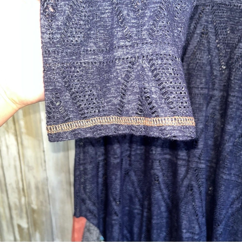 Oddy Open Stitch Patchwork Bottom Long Sleeve Tunic - Picture 4 of 6
